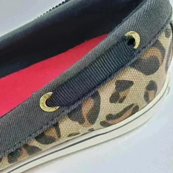 Sperry Top Sider Boat Shoes Leopard Tan Black White Gold Ribbon Laces Size 6M - Picture 9 of 15